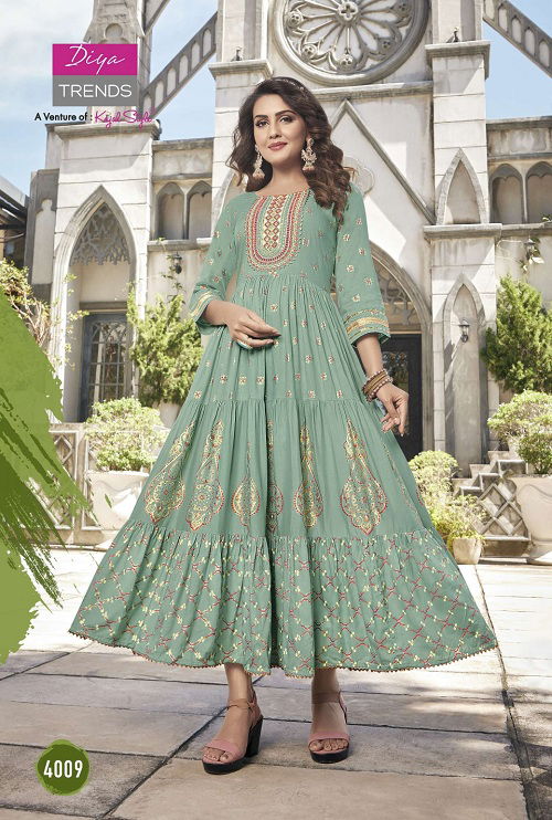 Groom 4 Rayon Printed Designer Festive Wear Fancy Anarkali Kurti Collection